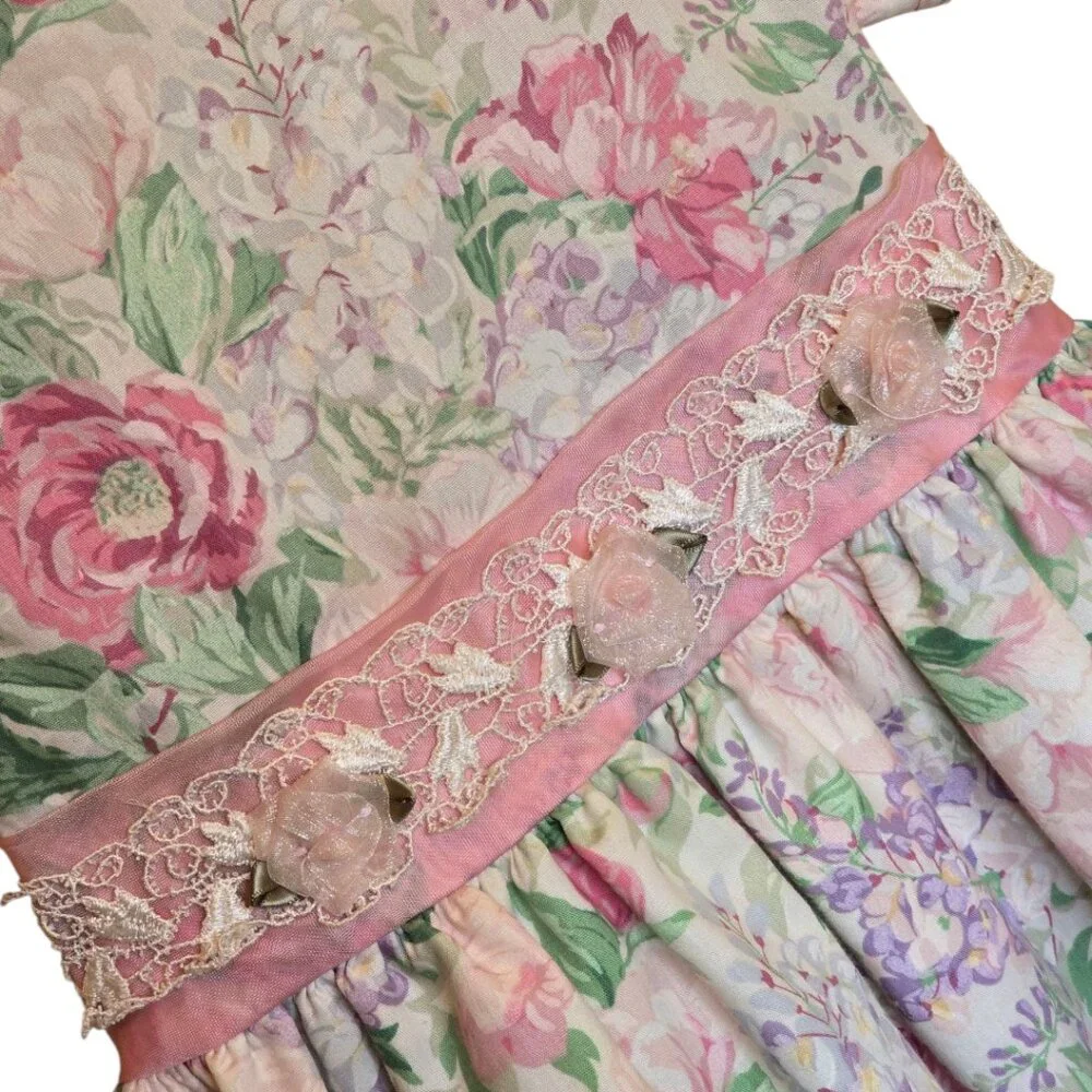 Girls Vintage RARE EDITIONS Short Sleeve Floral Dress sz 6/8